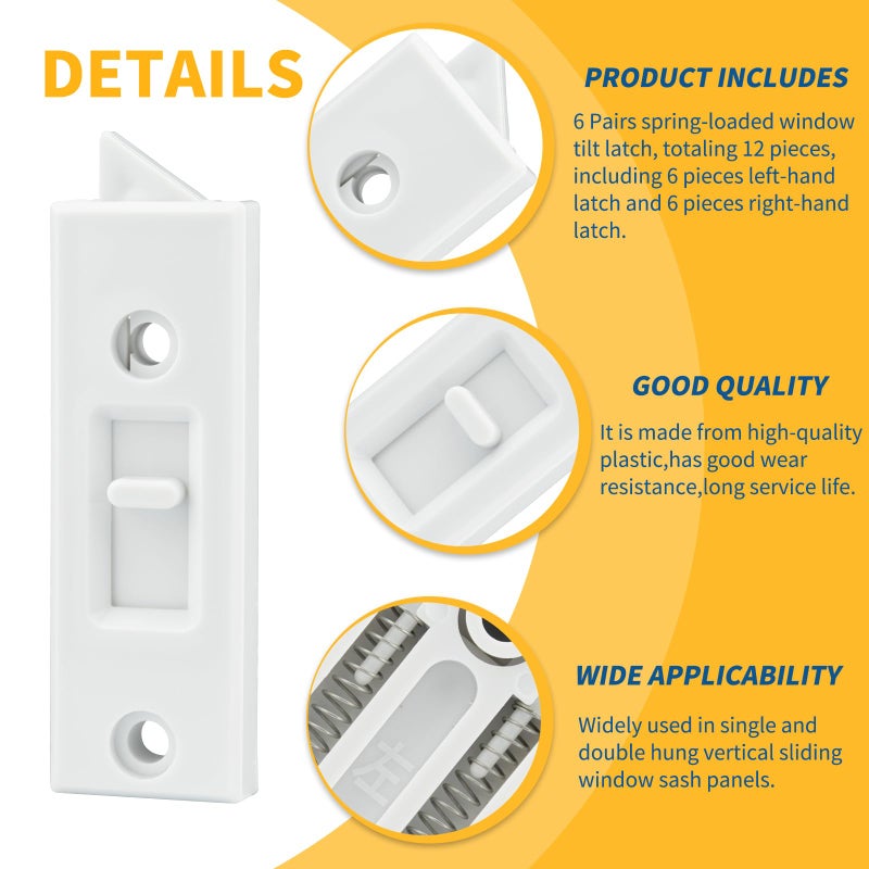 JPKTA 12 Pcs Window Latch Locks Spring Loaded Window Tilt Latch Replacement Part by JPKTA,Vinyl Plastic Construction,Window Parts and Hardware 2 Inch Hole Center Spacing Sliding Lock White - Image 4